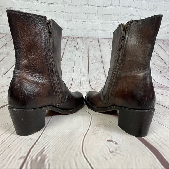 FRYE Sabrina brown leather block heel round toe campus mid boots, size 6.5 - Picture 5 of 15